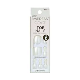 Kiss Impress Press-on Gel Toenails, Glossy Solid White, 24 Pieces