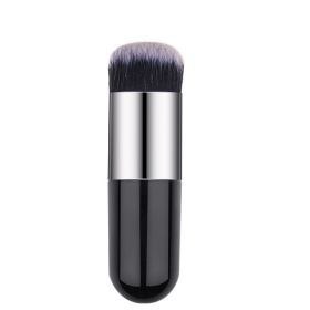 New Fashion Chubby Pier Foundation Brush Flat Cream Makeup Brushes Professional Cosmetic Brush highlight brush loose powder brus (Handle Color: Black silver)